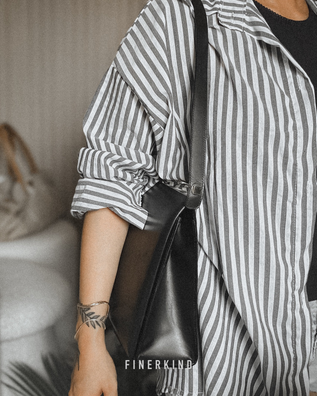 Vintage Black Leather and Gold Hardware Shoulder Bag