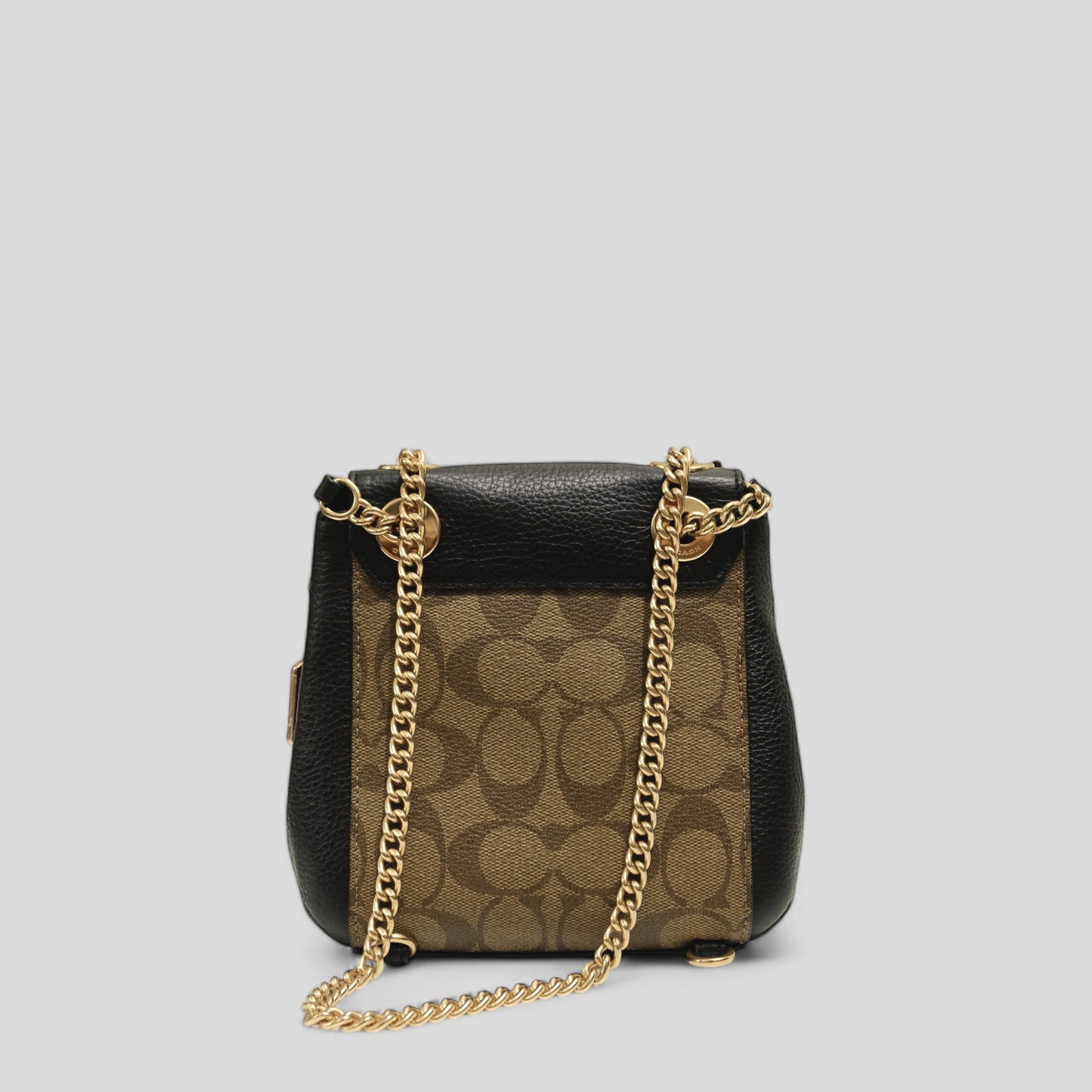 Convertible Mini Backpack in Black and Khaki Signature Canvas