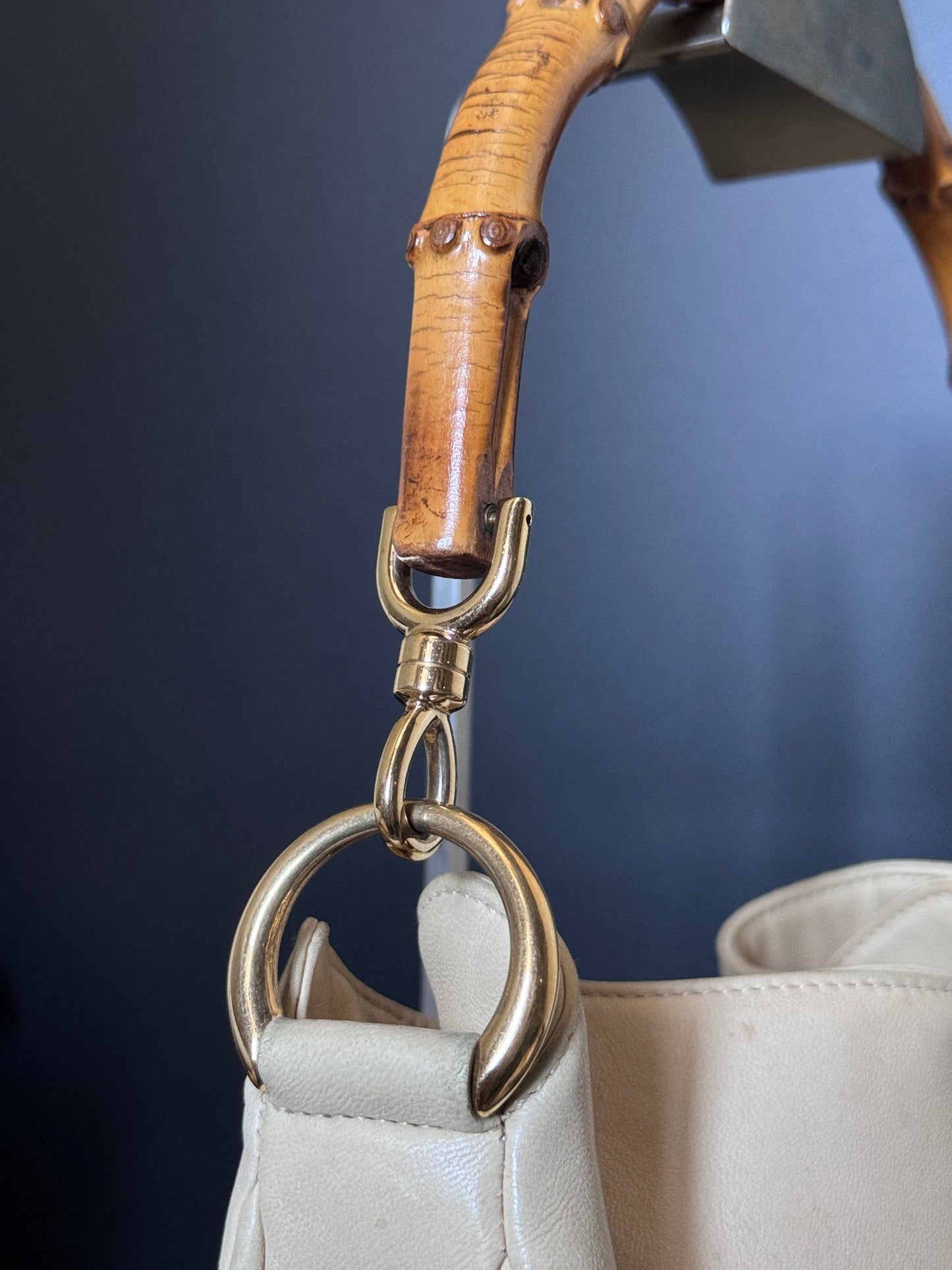 Cream Buttery Soft Leather Bamboo Top Handle Bag