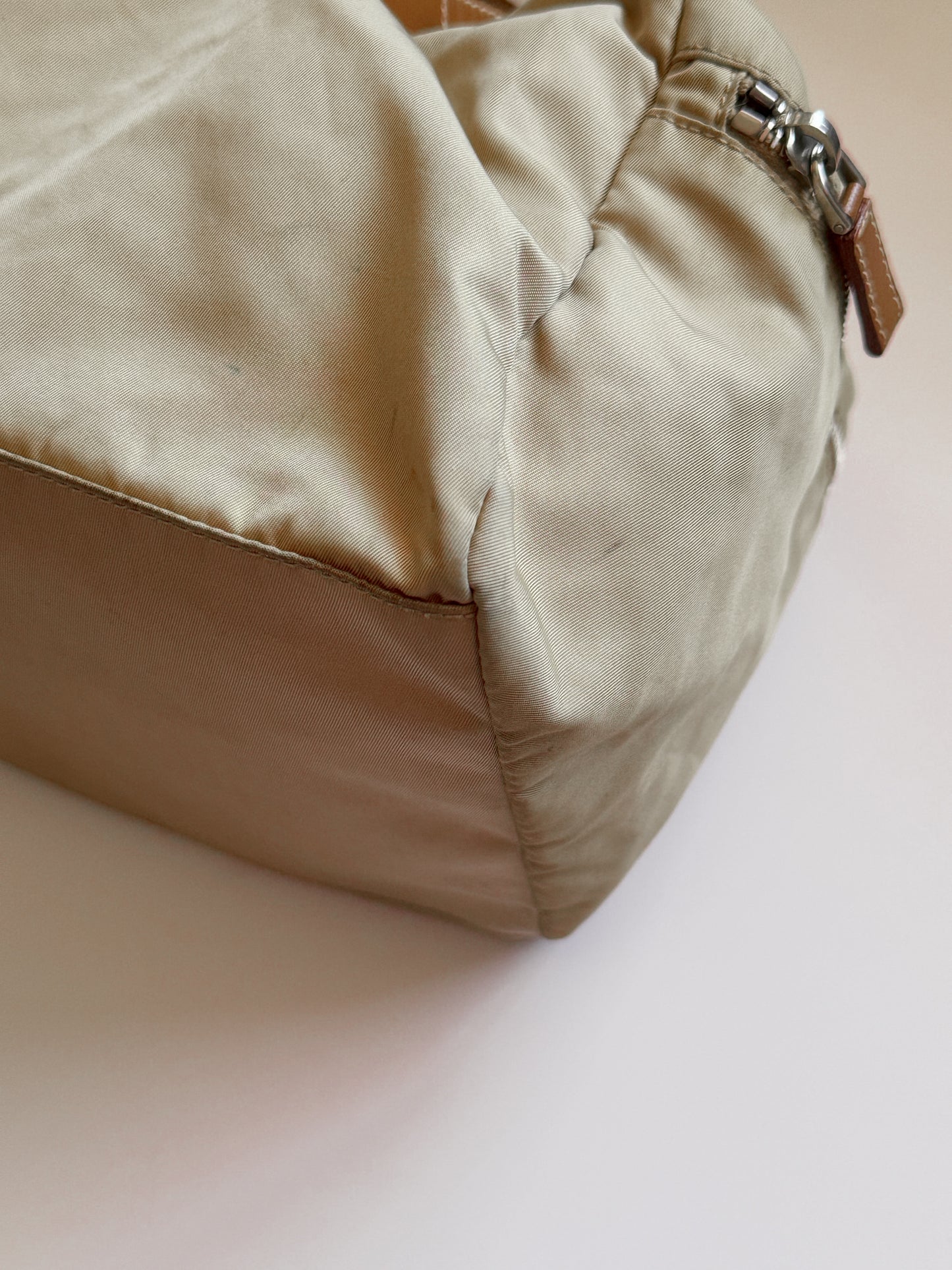 Nylon Mini Duffle Bowler Handbag in Brown