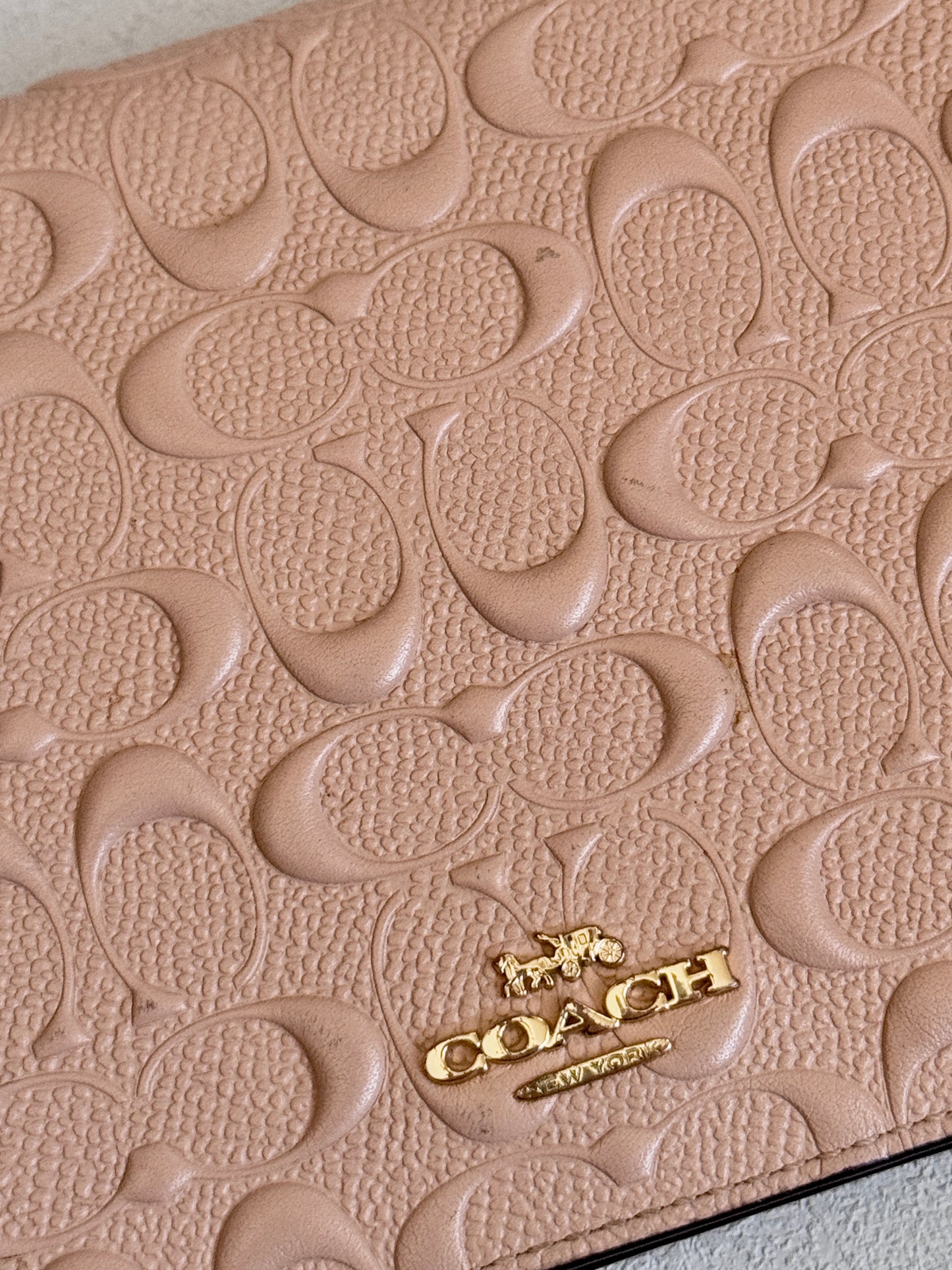 Dusty Rose Pink Embossed Logo Anna Foldover Crossbody Bag