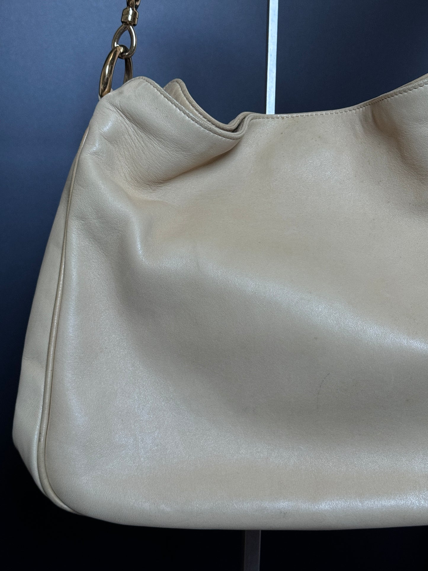 Cream Buttery Soft Leather Bamboo Top Handle Bag