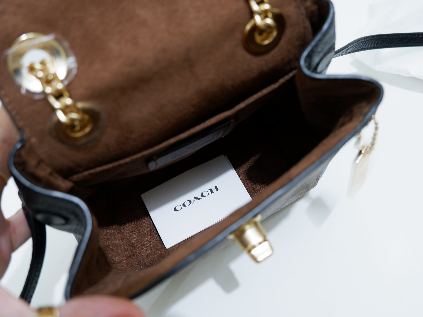 Convertible Mini Backpack in Black and Khaki Signature Canvas