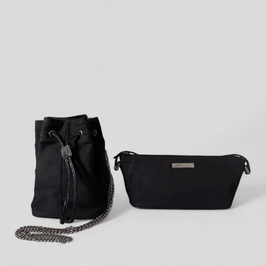 Black Canvas Pochette and Bucket Bag Bundle