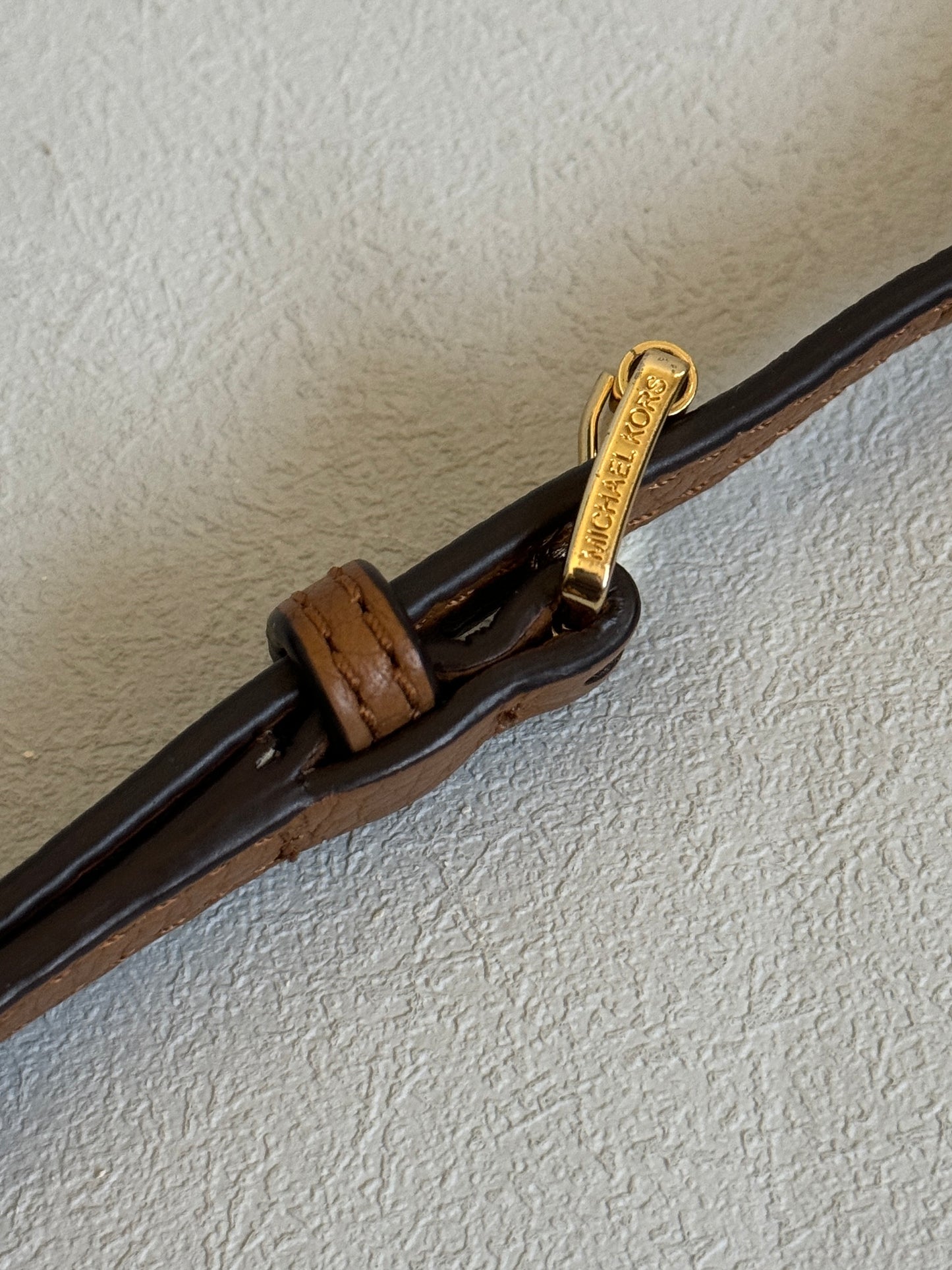 Tan and Off White Wallet on Gold Chain Crossbody Bag