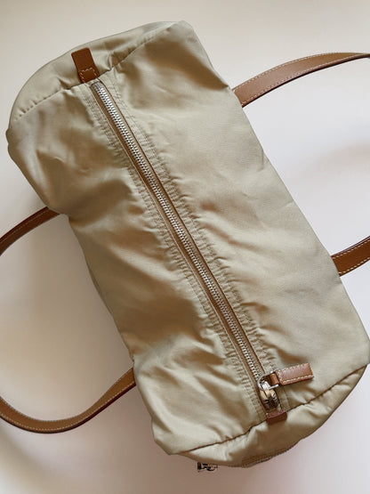Nylon Mini Duffle Bowler Handbag in Brown
