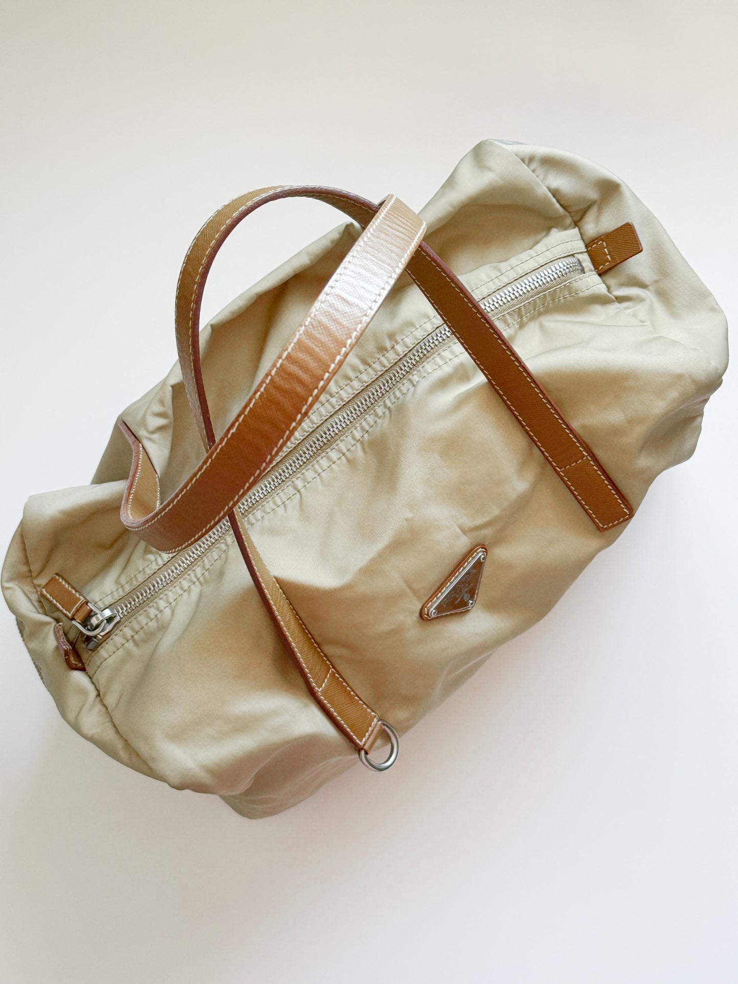 Nylon Mini Duffle Bowler Handbag in Brown