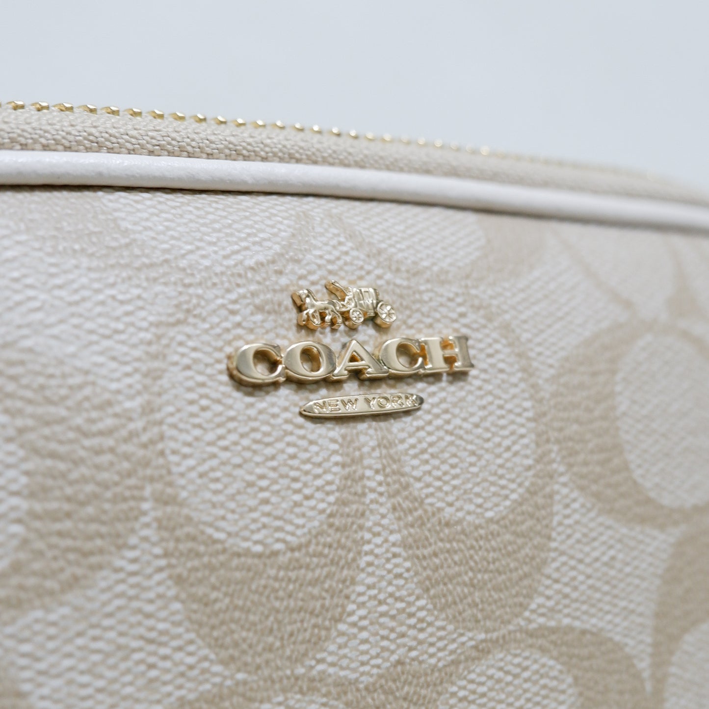 Double Zip Crossbody Pouch in Light Khaki Chalk Signature Canvas