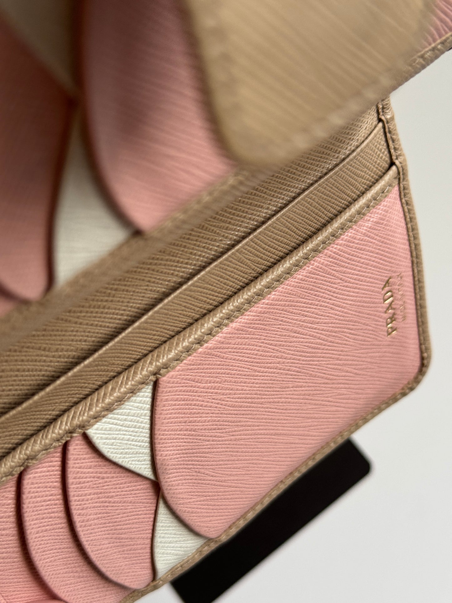 Saffiano Leather Compact Wallet in Cammeo Multicolor