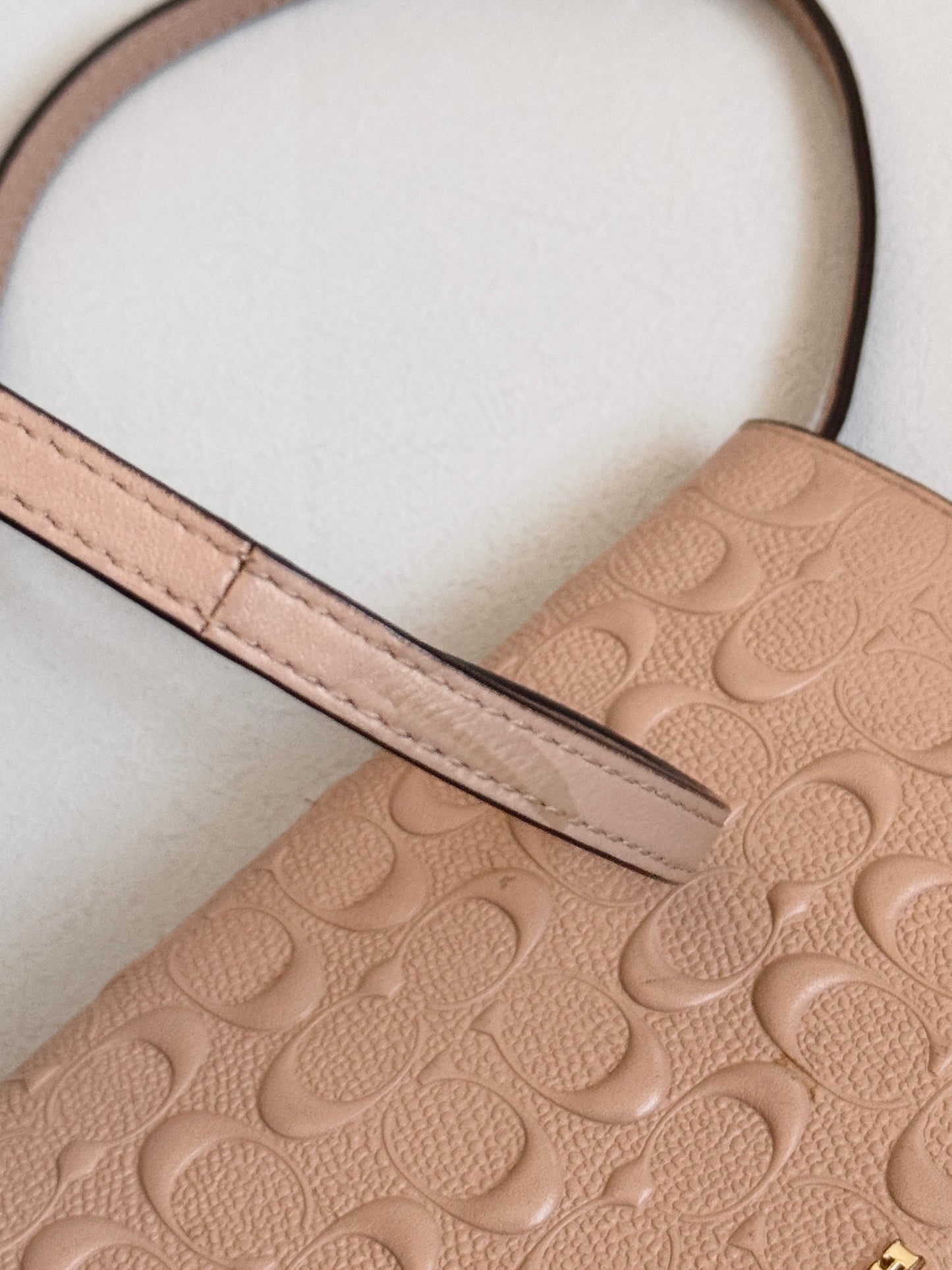 Dusty Rose Pink Embossed Logo Anna Foldover Crossbody Bag