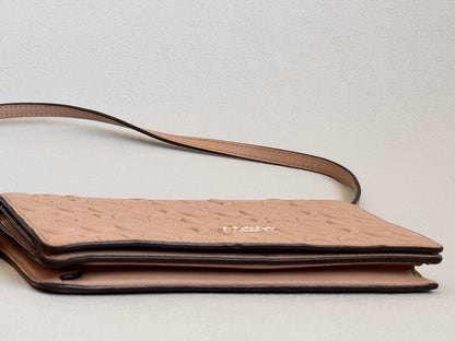 Dusty Rose Pink Embossed Logo Anna Foldover Crossbody Bag