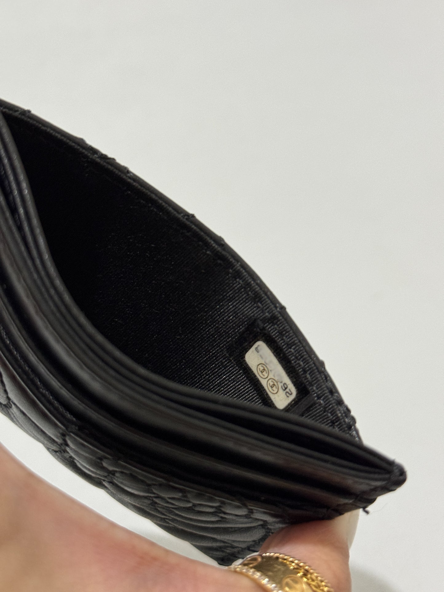 Camellia Black Lambskin Leather Light Gold Hardware Card Case Series 26