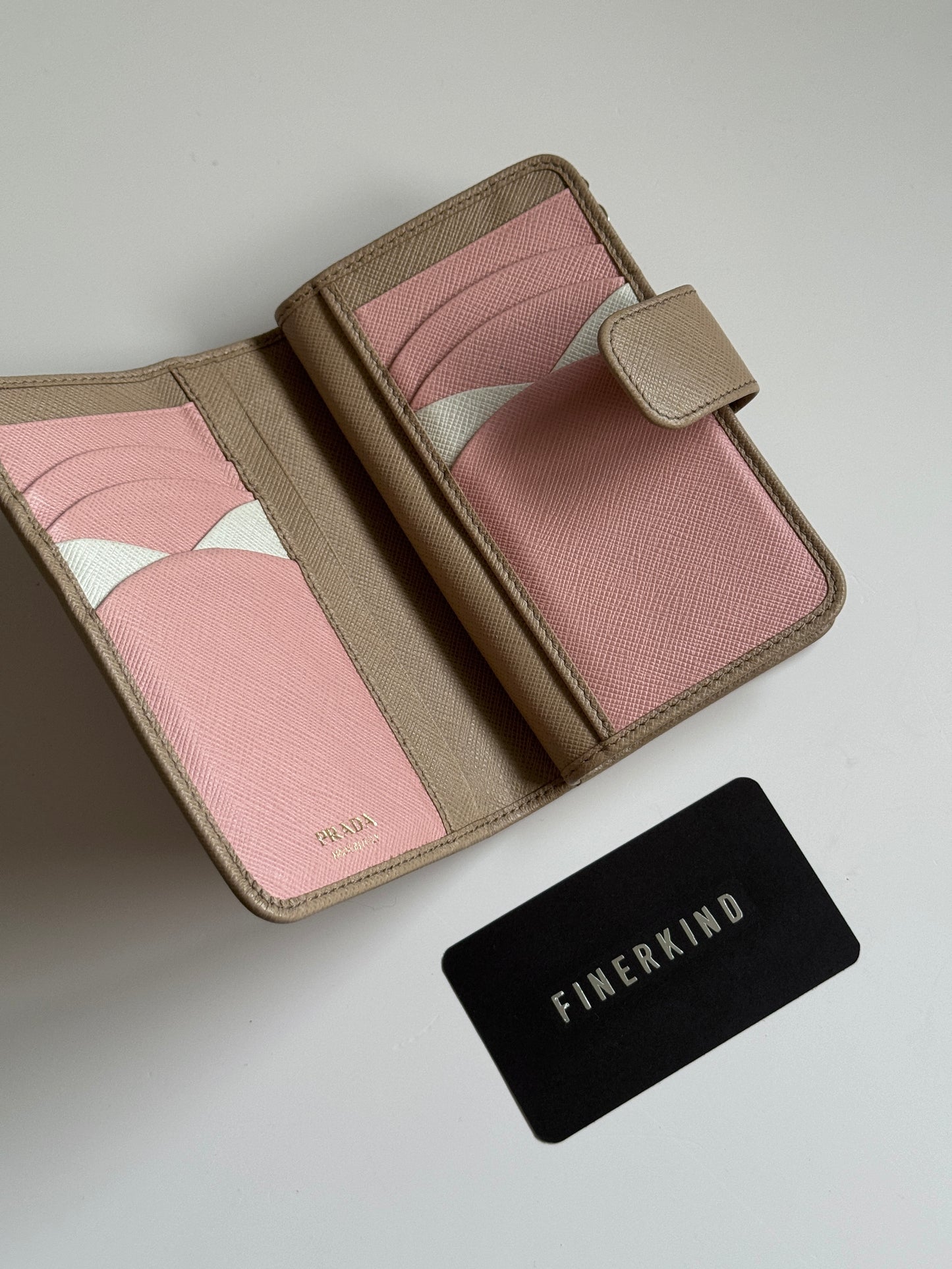 Saffiano Leather Compact Wallet in Cammeo Multicolor