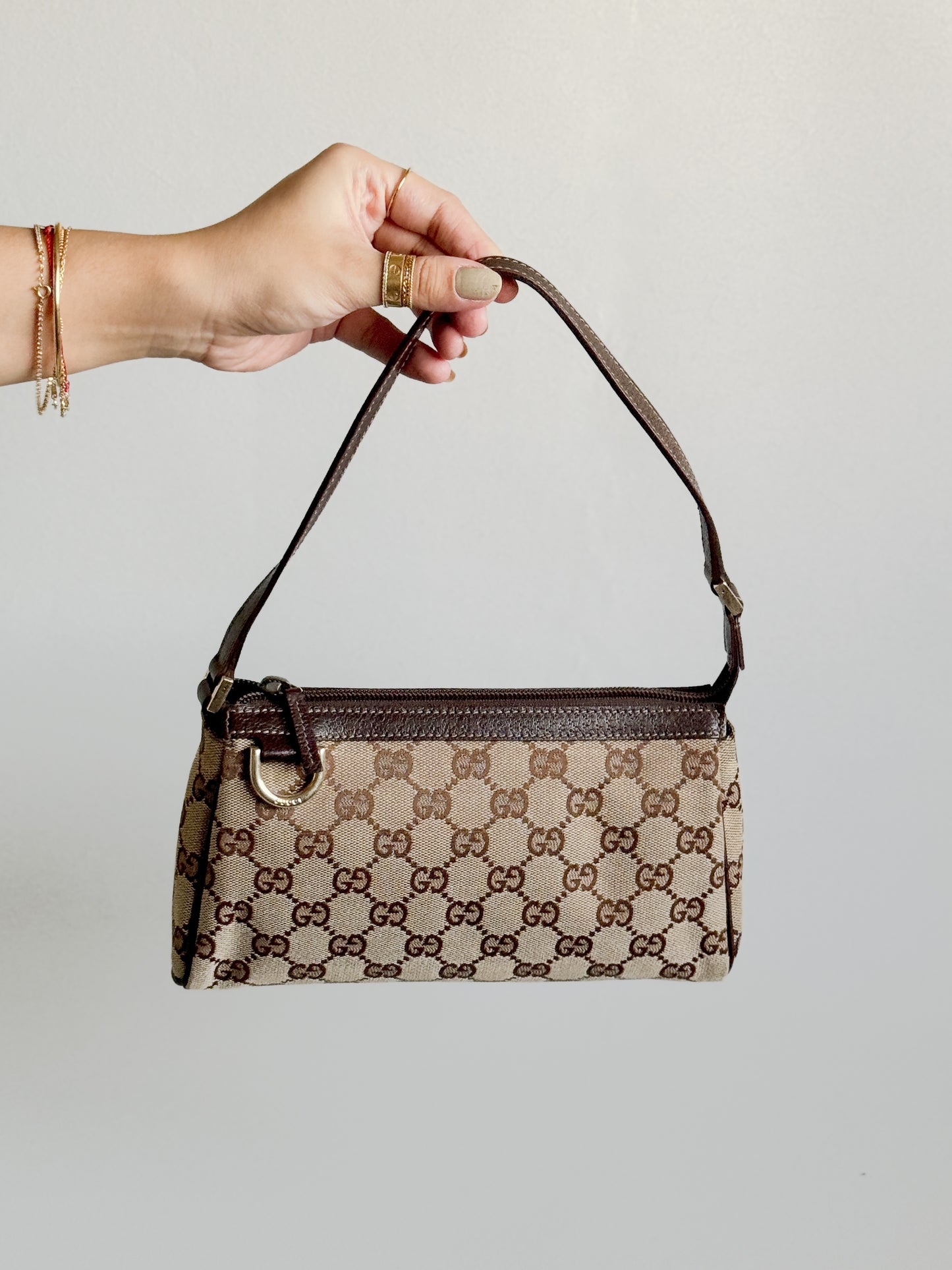 GG Canvas Abbey D-Ring Pochette Handbag Champagne Gold Hardware