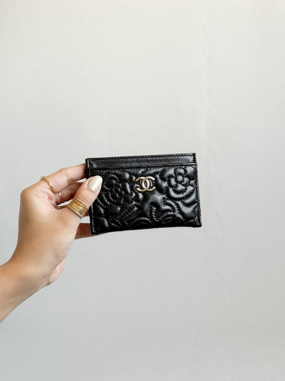 Camellia Black Lambskin Leather Light Gold Hardware Card Case Series 26