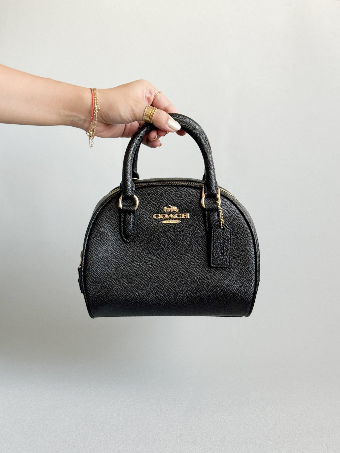 Sydney Black with Strap and Gold Hardware (Burgundy Interior)