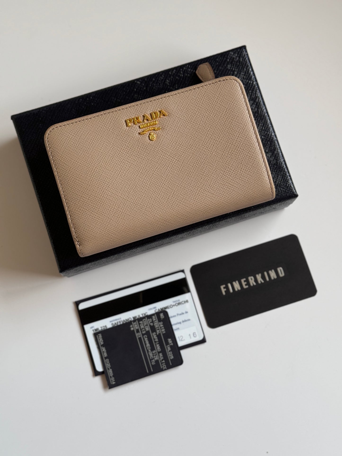 Saffiano Leather Compact Wallet in Cammeo Multicolor