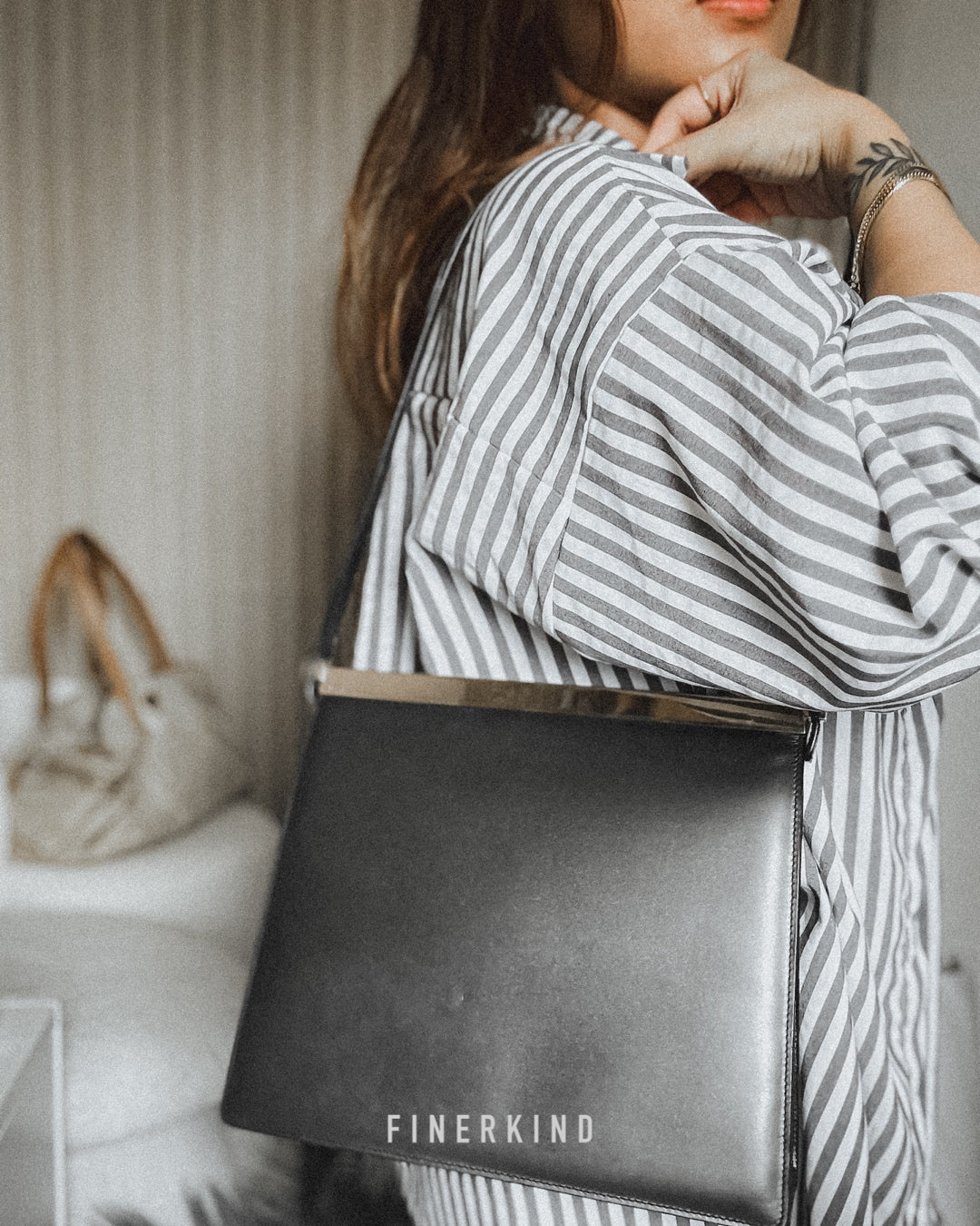 Vintage Black Leather and Gold Hardware Shoulder Bag
