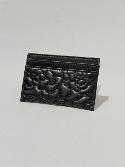 Camellia Black Lambskin Leather Light Gold Hardware Card Case Series 26