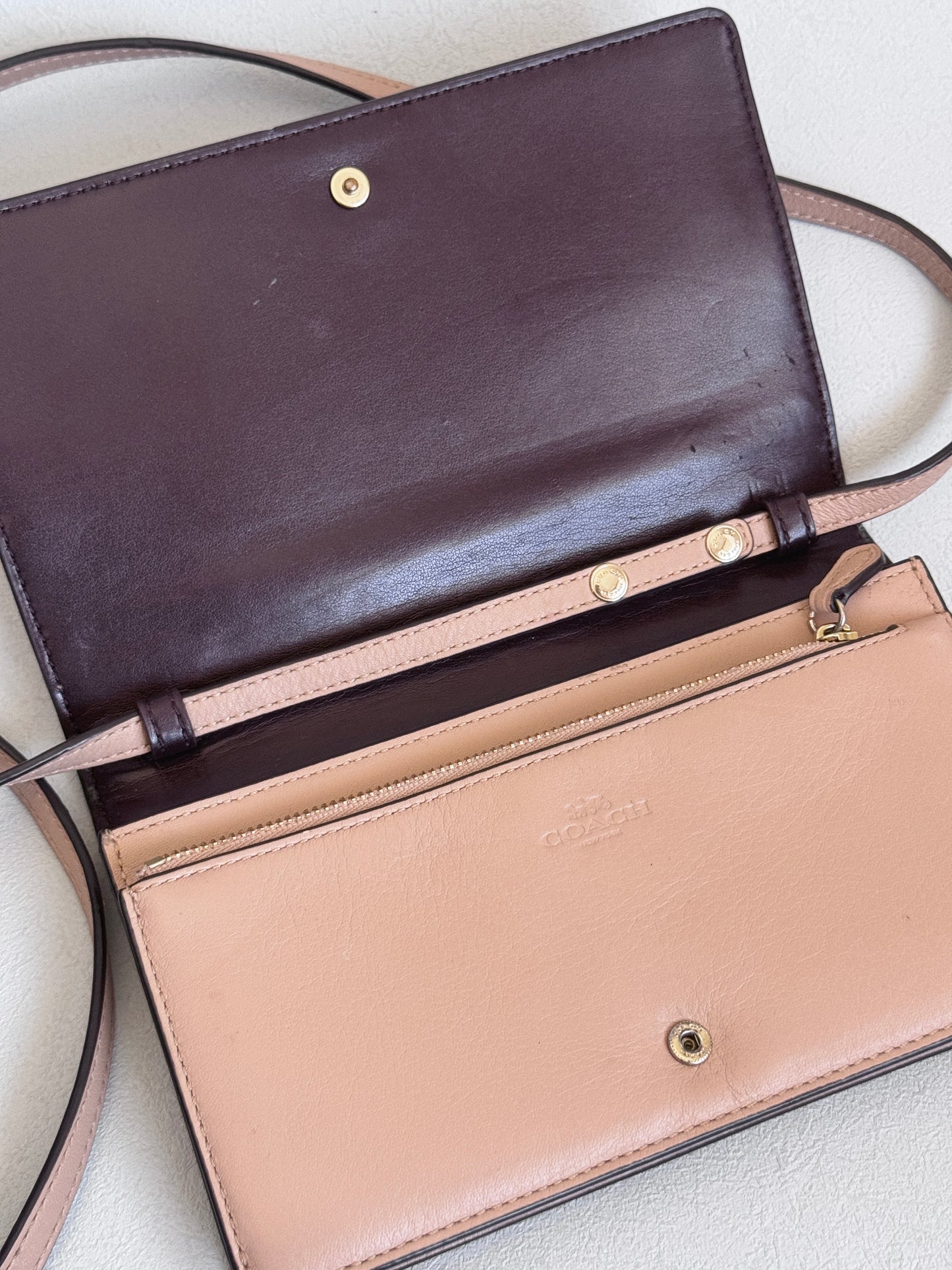 Dusty Rose Pink Embossed Logo Anna Foldover Crossbody Bag