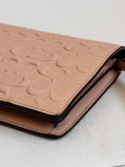 Dusty Rose Pink Embossed Logo Anna Foldover Crossbody Bag