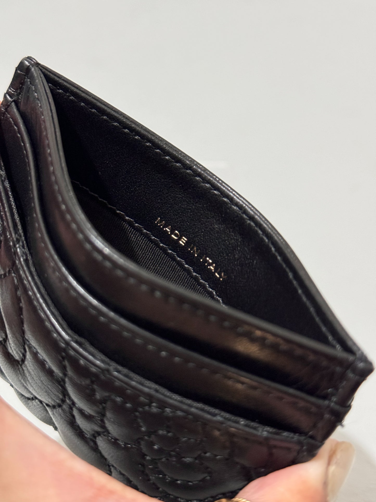 Camellia Black Lambskin Leather Light Gold Hardware Card Case Series 26