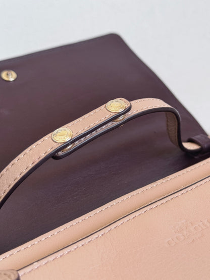 Dusty Rose Pink Embossed Logo Anna Foldover Crossbody Bag