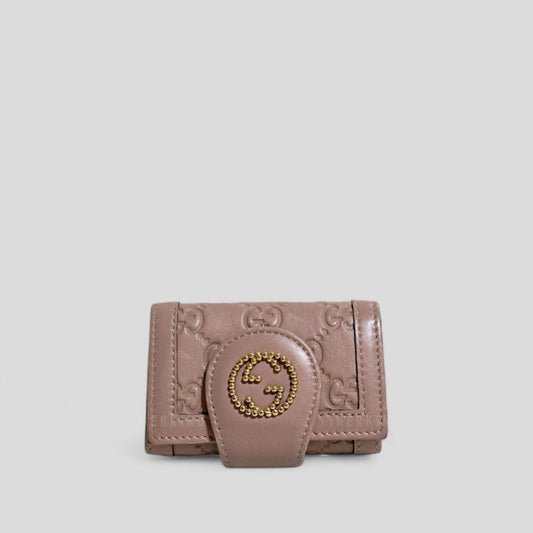 GG Pink Leather and Gold 6 Rings Key Holder