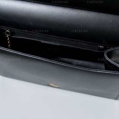 Vintage Black Leather and Gold Hardware Shoulder Bag