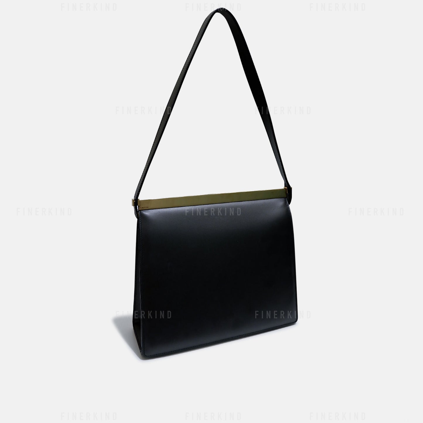Vintage Black Leather and Gold Hardware Shoulder Bag