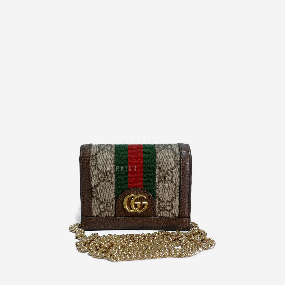 Ophidia GG Sherry Line Leather Compact Wallet on Chain