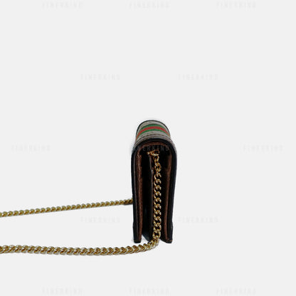 Ophidia GG Sherry Line Leather Compact Wallet on Chain