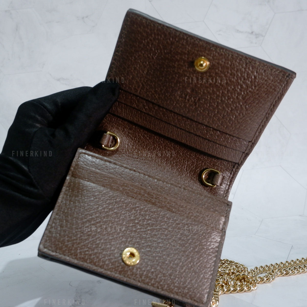 Ophidia GG Sherry Line Leather Compact Wallet on Chain