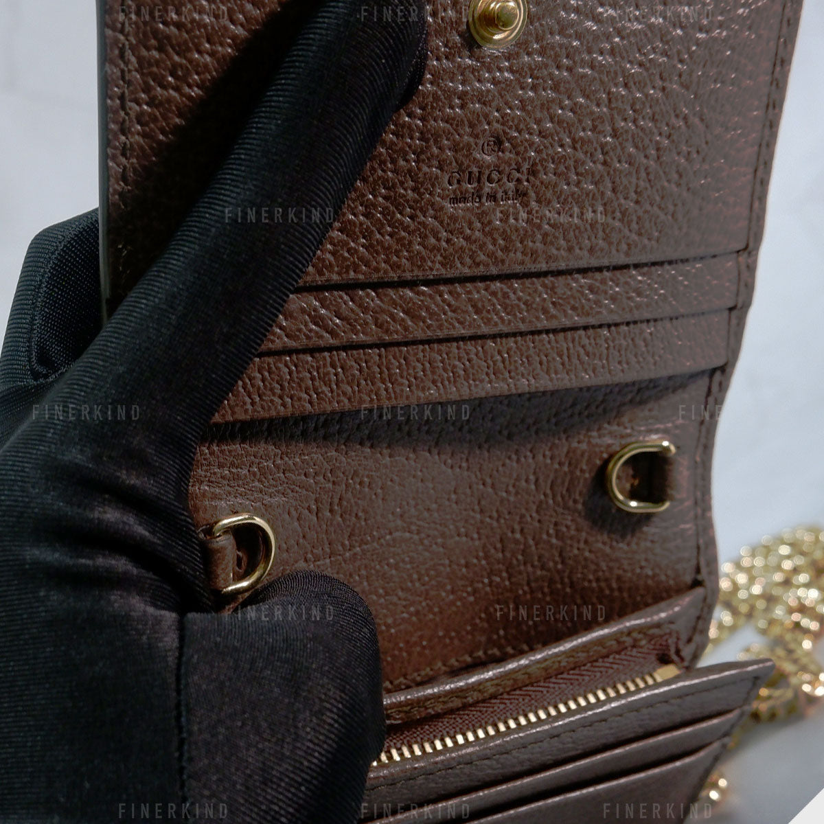 Ophidia GG Sherry Line Leather Compact Wallet on Chain