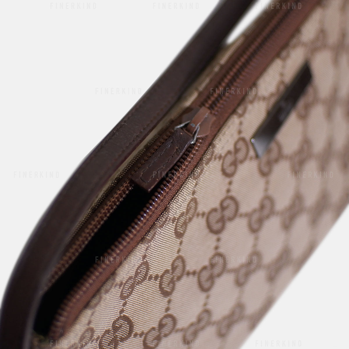 GG Canvas and Light Espresso Leather Boat Pochette Bag