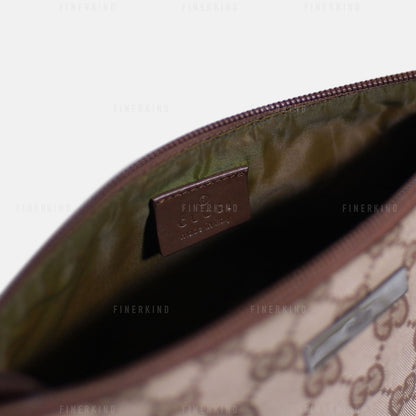 GG Canvas and Light Espresso Leather Boat Pochette Bag
