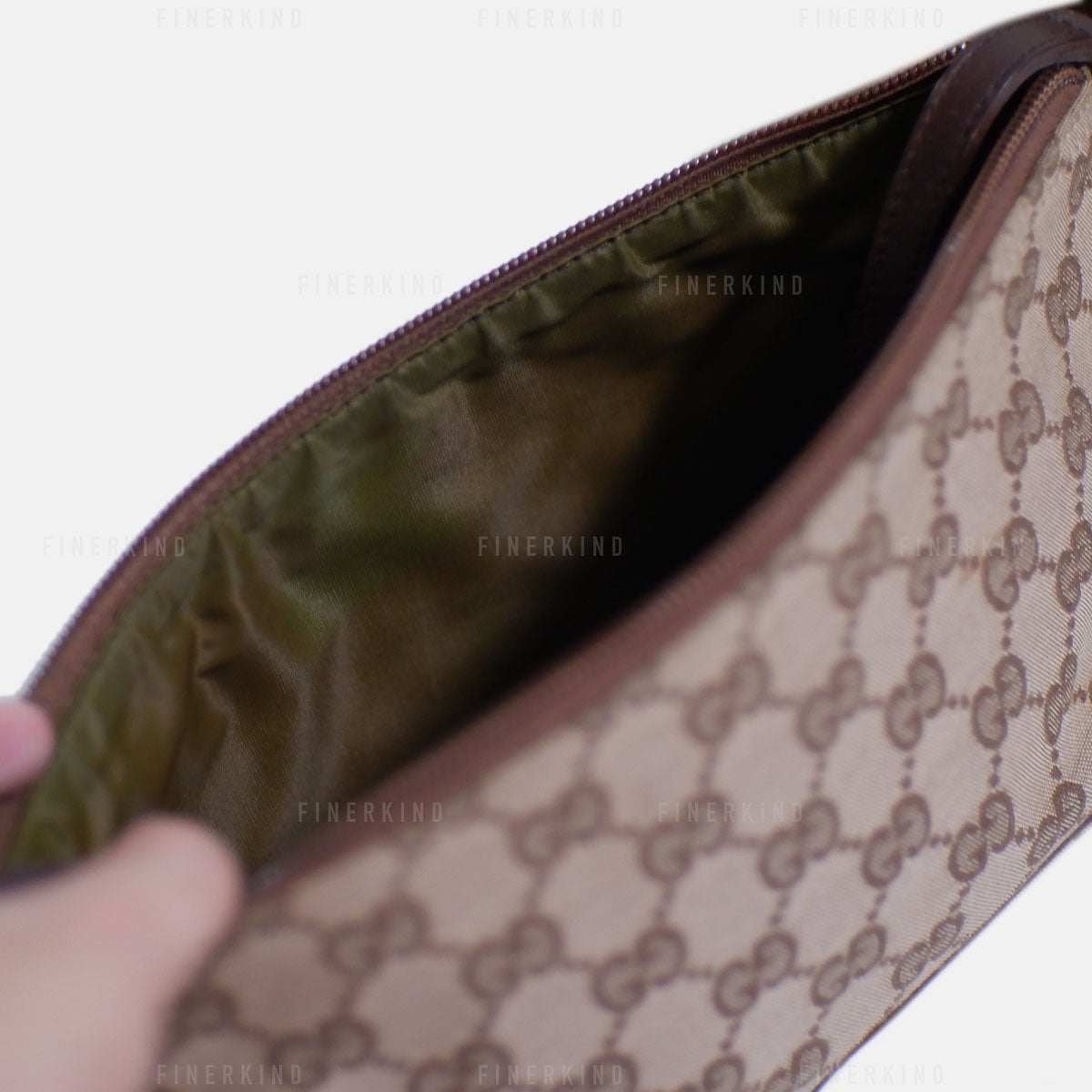 GG Canvas and Light Espresso Leather Boat Pochette Bag