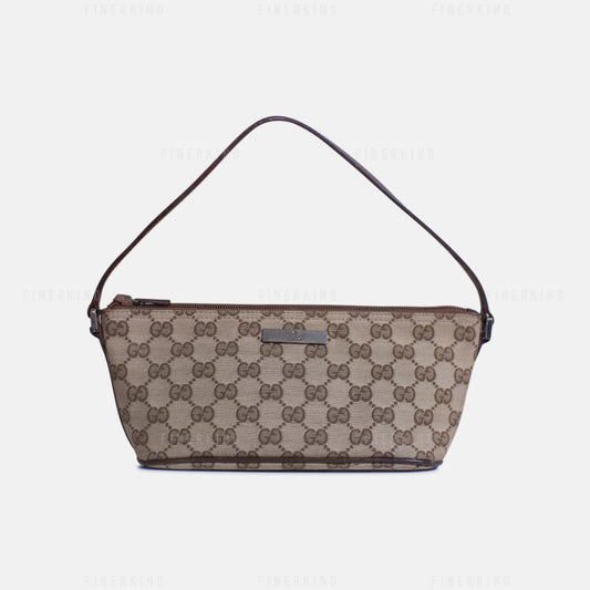 GG Canvas and Light Espresso Leather Boat Pochette Bag