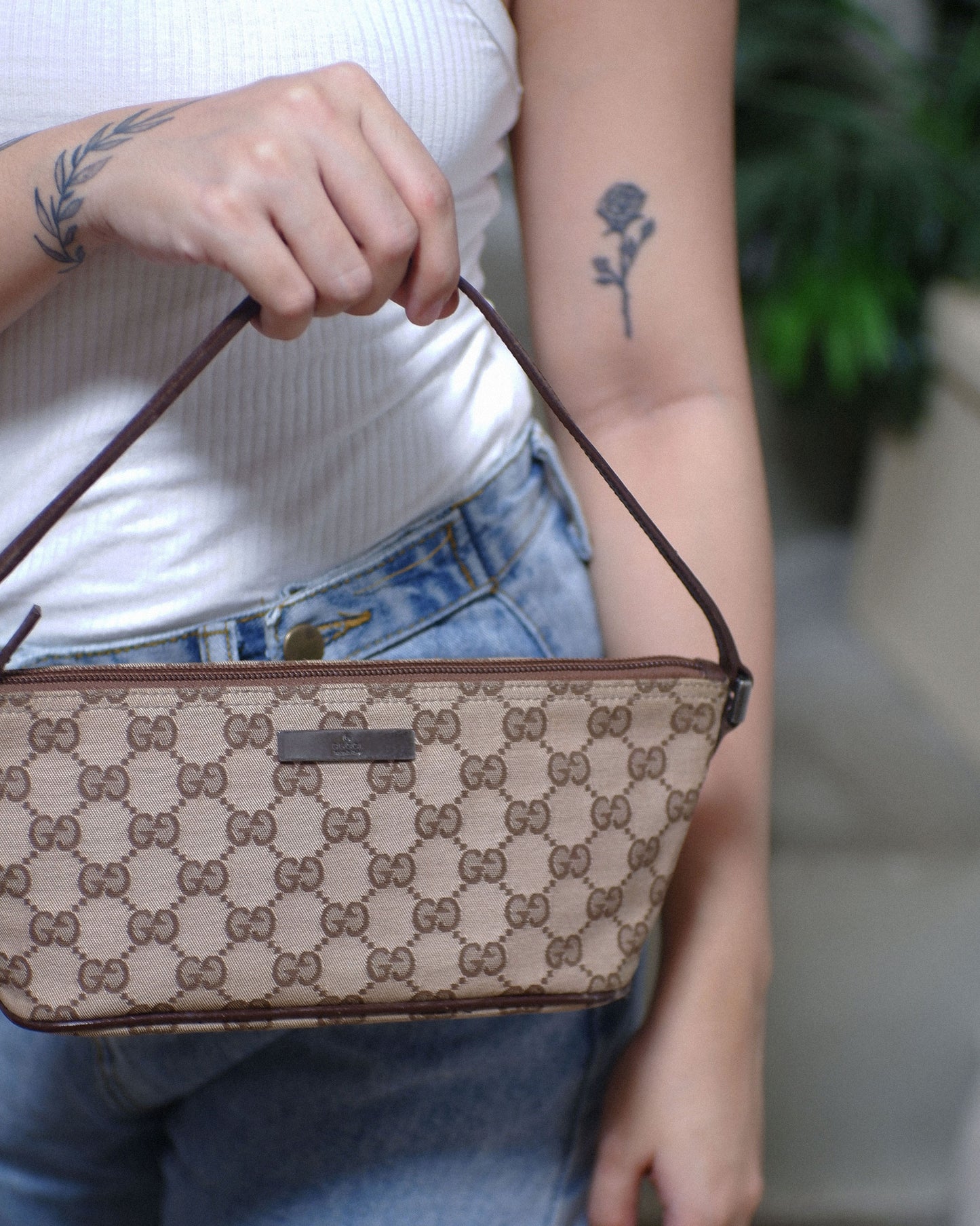 GG Canvas and Light Espresso Leather Boat Pochette Bag