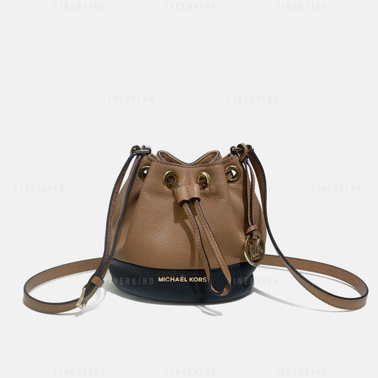 Color Block Tan and Black Mini Bucket Bag