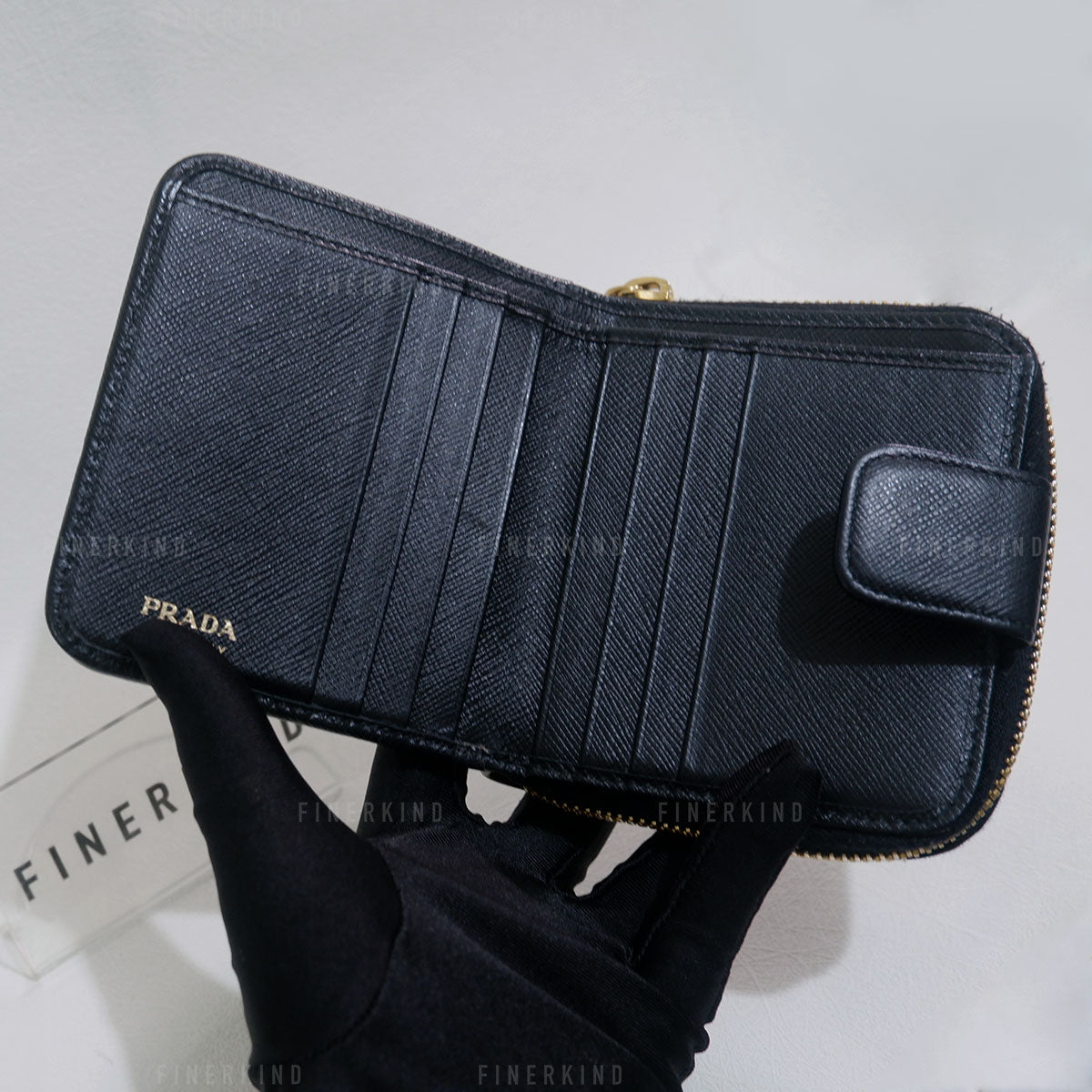 Black Saffiano Leather Compact Wallet