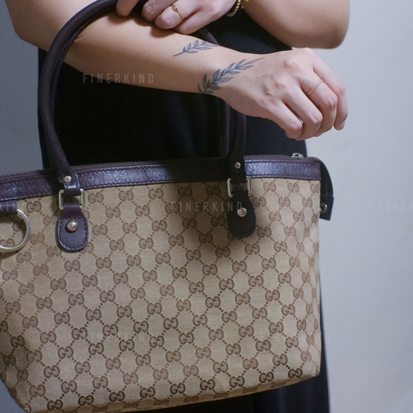 GG Canvas and Leather Tote Bag