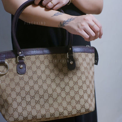 GG Canvas and Leather Tote Bag