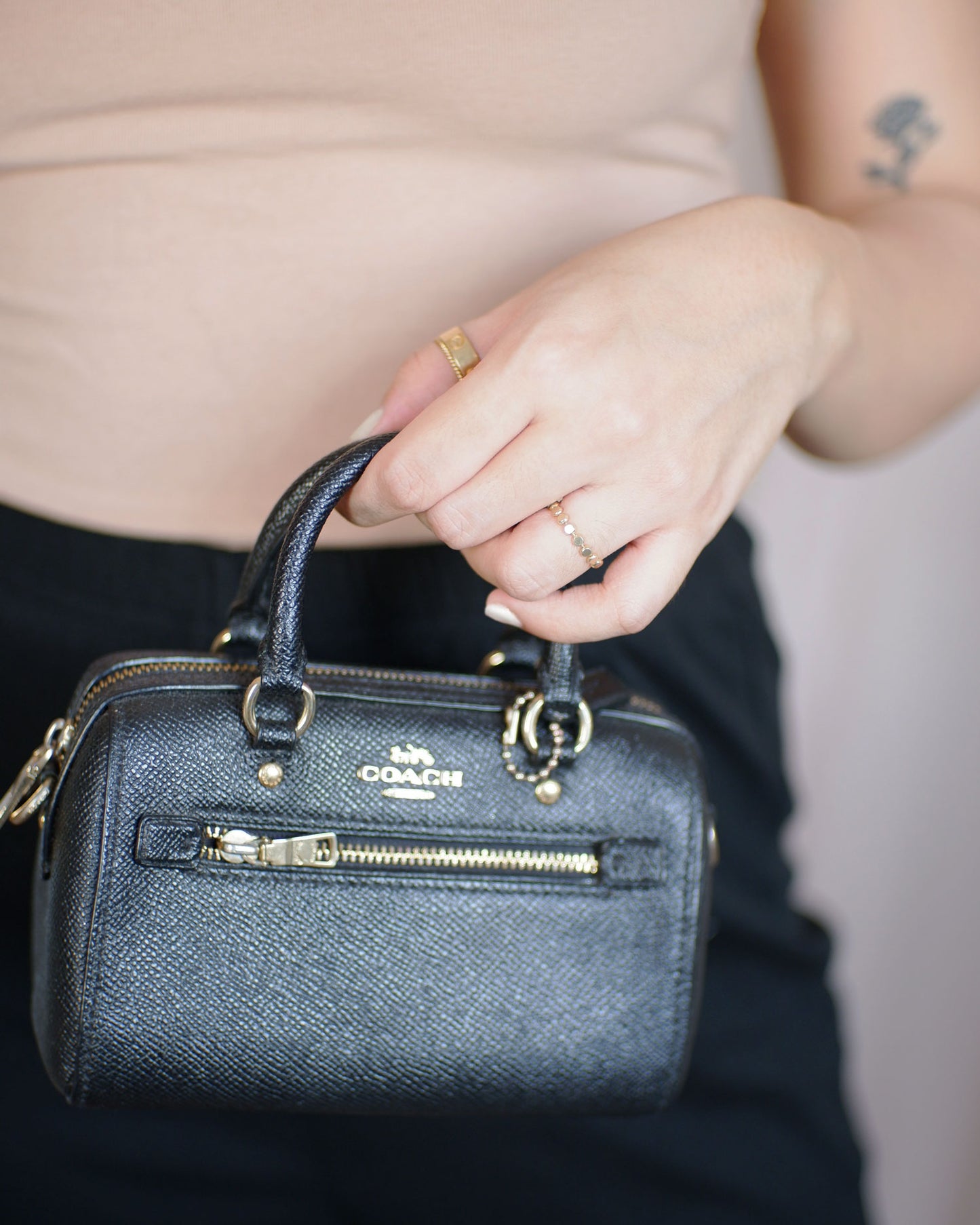 Micro Rowan Black Hand Bag (with Strap) Rare
