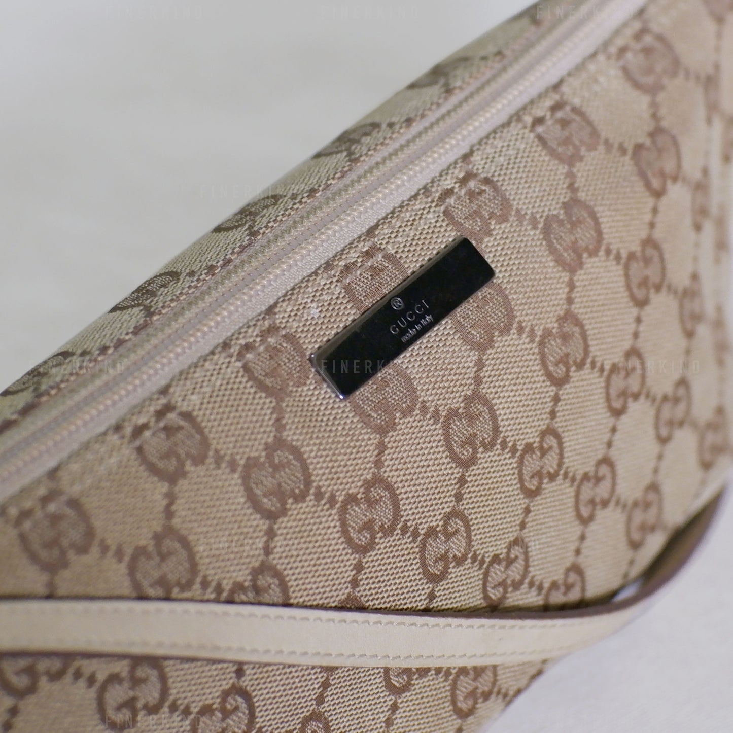GG Canvas and Light Beige Leather Boat Pochette Bag