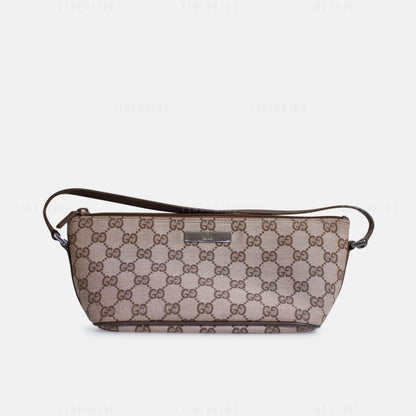 GG Canvas and Espresso Leather Boat Pochette Bag