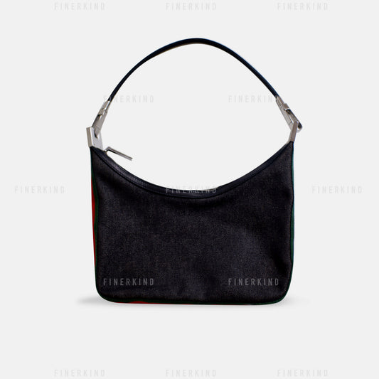 Cherry Line Black Denim Hobo Bag